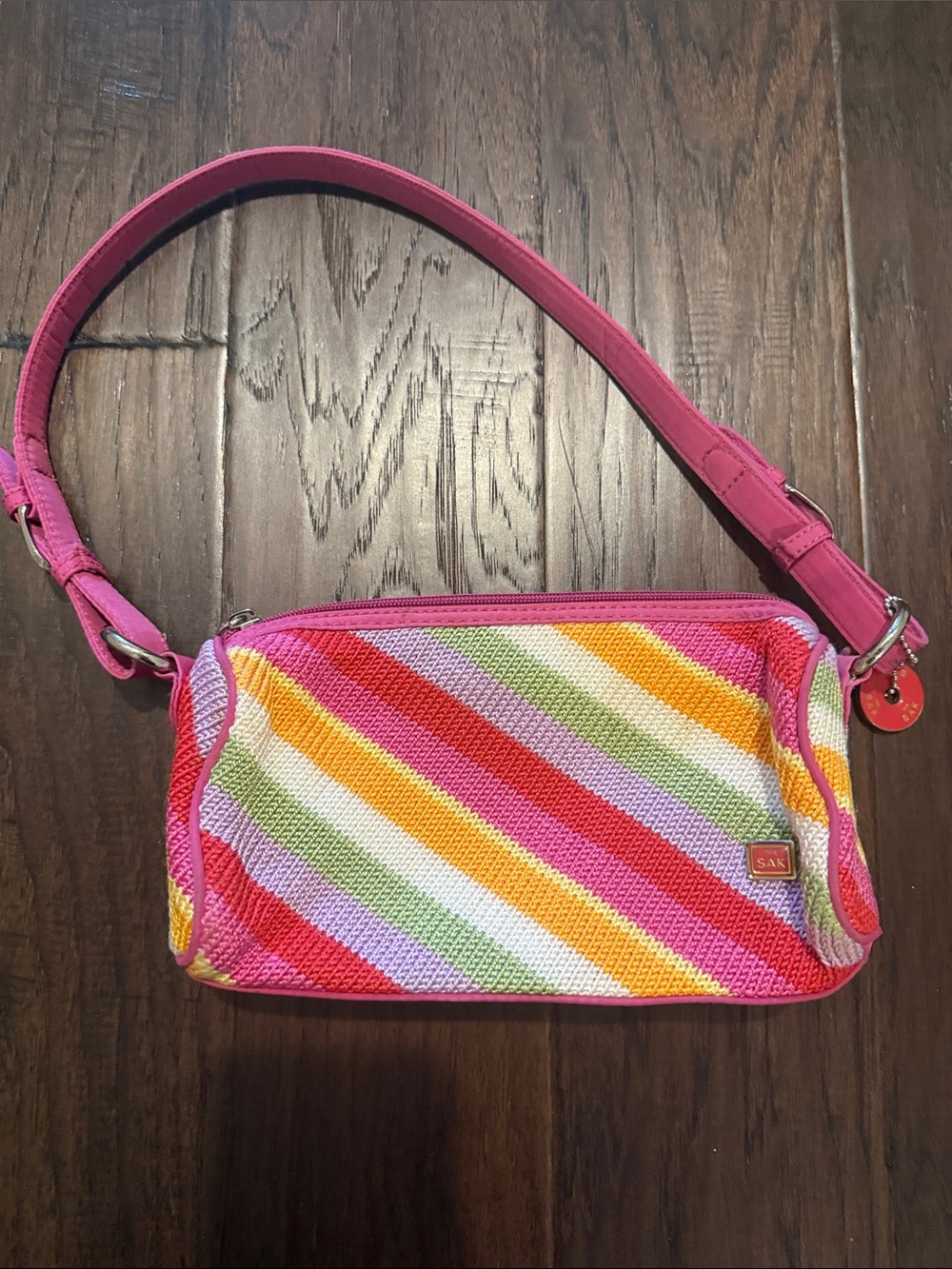 Sak Colorful Diagonal Stripe Pink Shoulder Bag